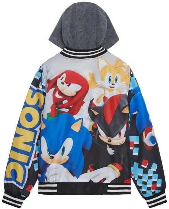Sonic The Hedgehog Boys' Bomber Jacket Button-Up Varsity Jacket