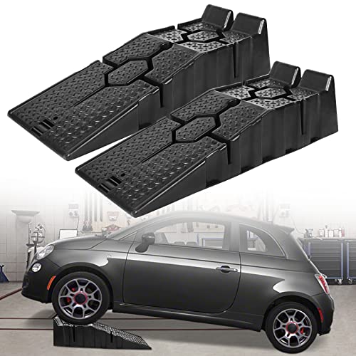 TRMLBE Juego de 2 rampas de plástico para coche, 90 x 33 x 22,5 cm, capacidad de carga máxima de 2,5 T, plataforma elevadora, superficie antideslizante, color negro