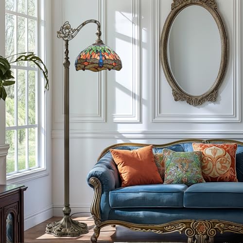 DWVO Tiffany Floor Lamp, Stained Glass Shade Gooseneck Reading Floor Lamp, Adjustable Corner Standing Light with Foot Switch for Bedroom Living Room Office (Bulb not Included)