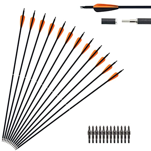 Mxessua 2 Piece Arrows Takedown Carbon Arrows Portable for Takedown Longbow Recurve Compound Bow Survival Bow Traveling Spine 500, 12 Pack - Thumbnail 2