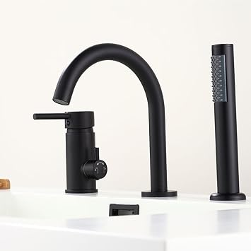 3 Hole Bath Faucets with Shower Brass-Black