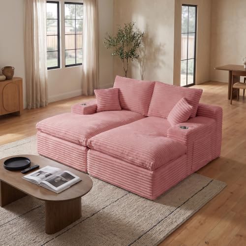 Image of 120 inch Modular Sectional Sofa, U-Shape Boneless Couch, Pink