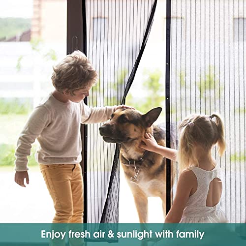 Image of N2K2 ENTERPRISE Polyester Magnetic Mosquito Net Curtain Compatible with All Door Types & Sizes Auto-Closing Insect Screen with Self Adhesive Hook Tape (210 * 100 cm-Black)