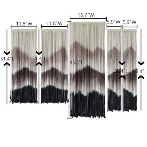Image of IOWER Large Macrame Wall Hanging Mountain Handmade Brown Dip-Dyed Boho Wall Decor 5Pcs Art Wall Decor for Bedroom Living Room Fiber Art Tapestry