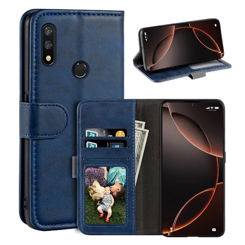 UOGNADGD Leder-Flip-Hülle Kompatibel mit TP-Link Neffos X20 Pro Geldbörsen-Hülle mit Kartenfächern, Magnetverschluss, Kickstand, RFID Stoßfest (Blau)