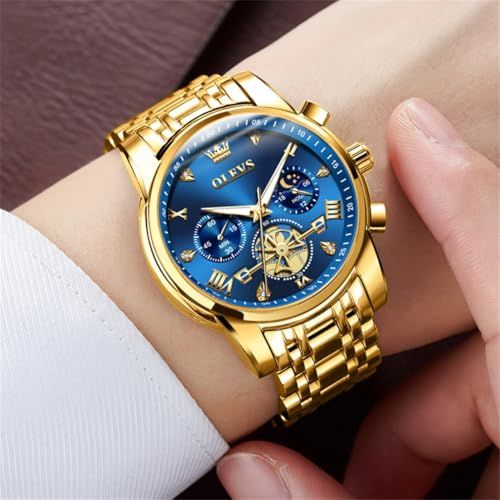 Image of OLEVS Mens Watches Luxury Diamond Calendar Stainless Steel Male Watches Business Dress Waterproof Luminous Fashion Watch for Men