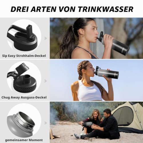WATERSY Isolierte Edelstahl Thermosflasche 40oz Vakuumisolierte Trinkflasche mit 2 Deckel Auslaufsichere Wasserflasche 1200 ml Doppelwand… – Ansicht 6