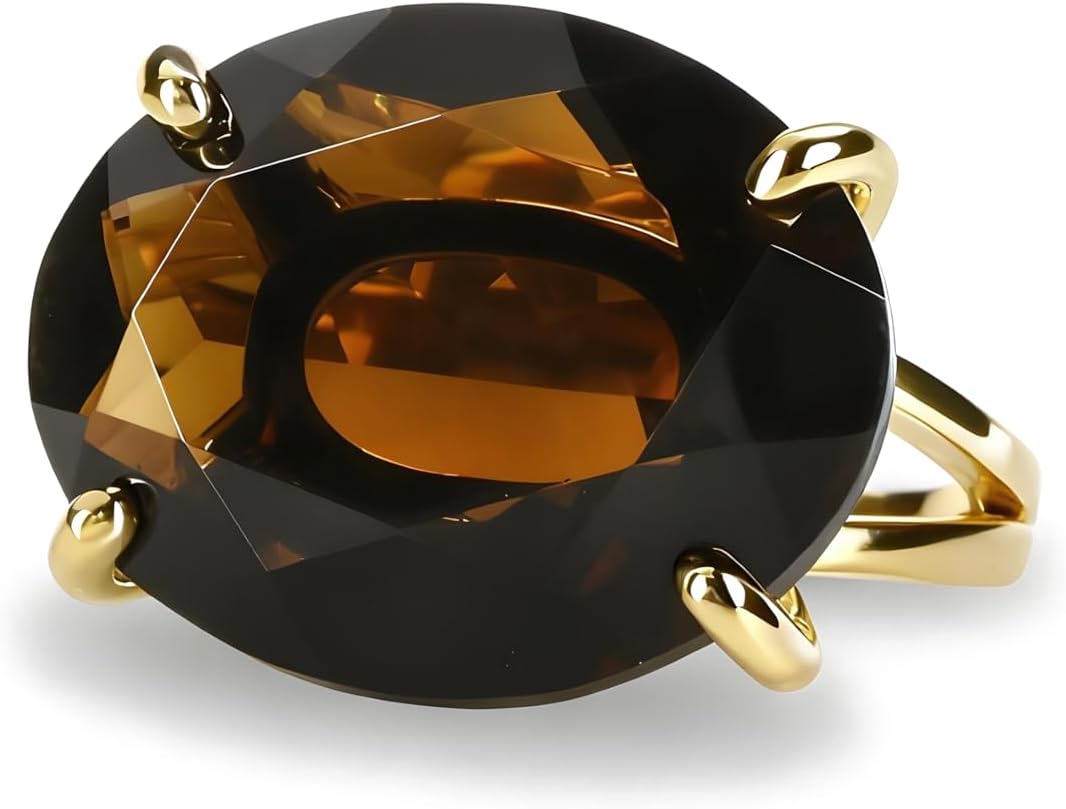 Exquisite Smoky Quartz Rings for Women - Oval Smoky Quartz in 14K Gold - Handmade Cocktail Ring, Party Ring, Oval Engagement Ring - with Box