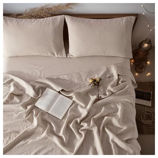 LBRO2M 100% Linen Sheet Set King Size,Bed Sheets 4 Piece Sets, Solid Color Natural Flax Bed Sheets Soft Breathable Bedding,16" Deep Pocket,All Season (King, Linen)