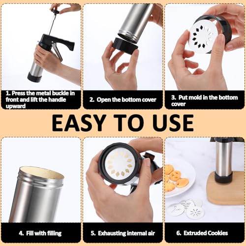 Cookie Press for Baking, Thickened Cookie Press Discs,13 Cookie Discs and 8 Icing Nozzles Perfect for DIY Cookie Maker and Cake Icing Frames - Thumbnail 2