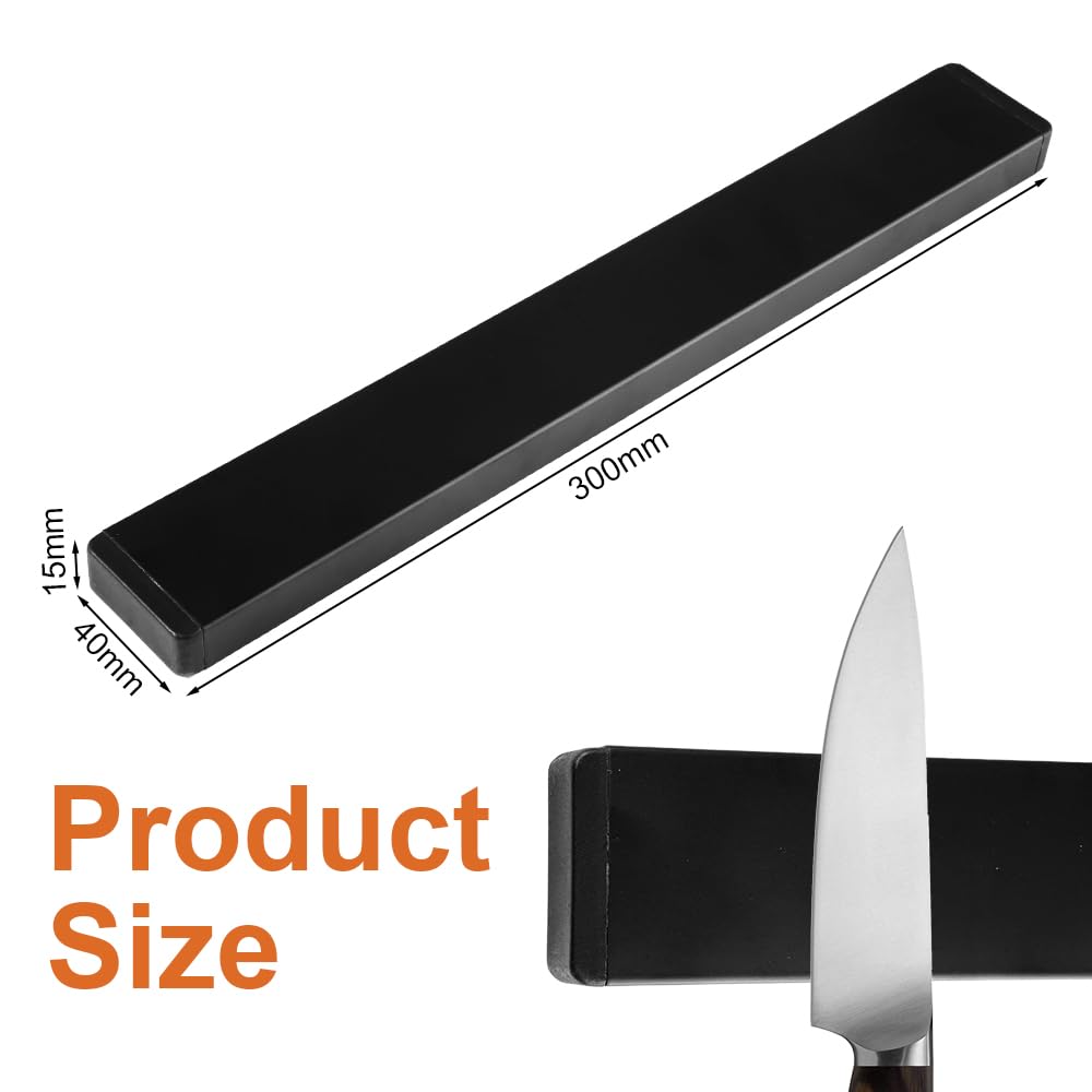 30 cm Portacoltelli Magnetico in Acciaio Inossidabile, Nero Barra Magnetica per Coltelli, Porta Coltelli Cucina, con Magnete Extra Forte, Senza Forare, per Assorbire Strumenti di Ferro, Cucchiai