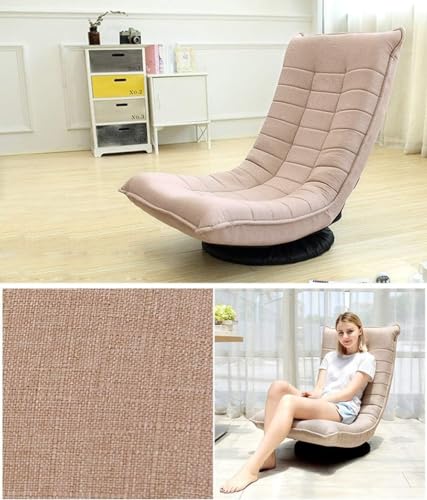 Image of Kawachi Folding Swivel Nirvana Moon Chair Leisure Lounge Sofa 360 Degree Rotation Adjustable Recliner Bedroom Floor Chair (Beige)