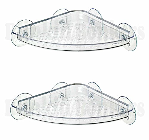 dpny- 2 x plástico transparente Corner plato de ducha de baño ventosa bandeja de jabón titular estante con 4 ventosa soporte