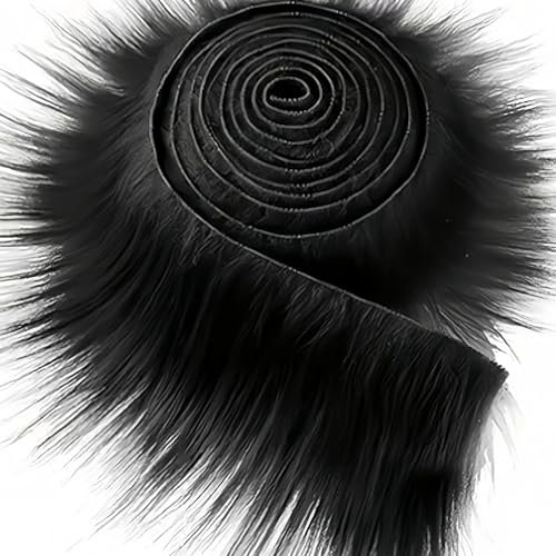 Cuixia Black Shaggy Faux Fur Fabric Plush Strip 5x150cm 1 Pcs