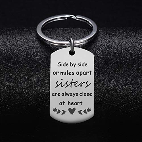 LingSong Roestvrijstalen sleutelhanger Side by Side of Miles Apart Sisters Close at Heart Vriendschapsgeschenken Sisters… - Afbeelding 4