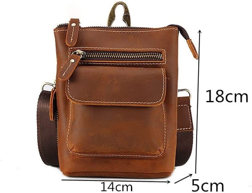 Leather Mens Messenger Bag, Vintage Waterproof Leather Laptop Briefcase, Shoulder Bag for Work Business (Color : Brown, Size : 18 * 14 * 5CM)2