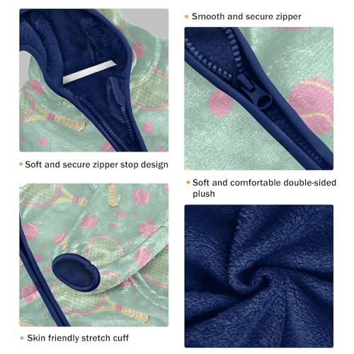 Hand Drawn Tennis Racket and Ball Girls Fleece Jacket Girls Fall Jacket Girls Zip Up Hoodie Girls Sherpa Jacket 2-10T3