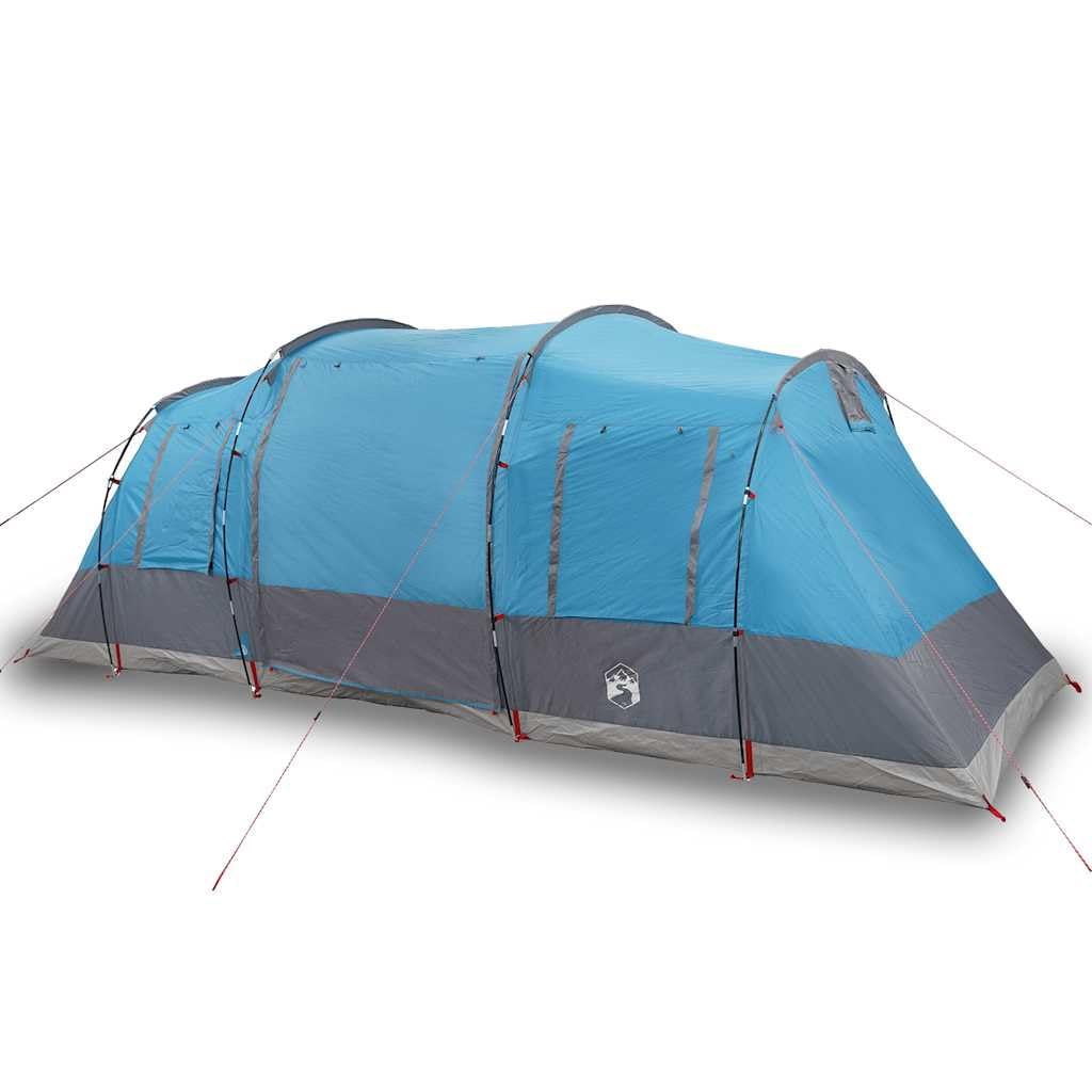 Tunel Family Tent, 6-osobowy, niebieski, wodoodporny, poliester 185T, powlekany poliuretanem, 564 x 240 x 205 cm, lekki, przenośny namiot kempingowy z 2 kabinami do spania