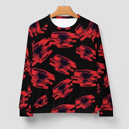 Albanian Flag Men's Crewneck Sweatshirt Pullover Long Sleeve Casual Tops3