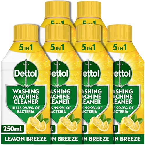 Dettol Washing Machine Cleaner Lemon 1.5L (250ml x 6pck) Antibacterial Removes Bacteria Odours Limescale and Hidden Dirt Lasting Freshness Kills 99.9 Percent of Bacteria