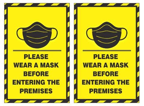 2 pcs, Bamboo No Mask No Entry Wall Poster - Request to Wear Face Mask Full Size 12"x 18" Safety Sign Notice -Coronavirus Covid-19 Restrictions and Precautions - Set of 2 | Yellow