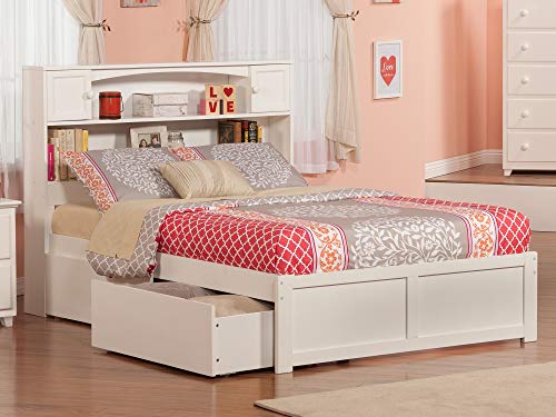 Afi Newport Full Platform Bed With Flat Panel Footboard And Turbo Charger With Urban Bed Drawers In White #TOP1