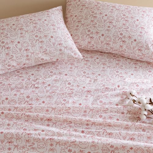 Image of Intelligent Design Flannel Sheets Twin, Cozy Soft 100% Cotton Flannel Bedding, Printed Warm Twin Sheets Set, Ultra Soft Cold Weather Bed Sheet Set, Holiday Doodles, 3 Piece