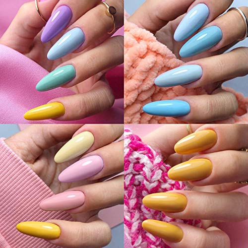 Foto von LILY'CUTE UV Nagellack Pastell Gellack Schellack 12 Farben UV Nagellack Set Nagellack für Gelnägel Sommer Frühling Macaron Blau UV Gel Farbgel Nagellack 7ml