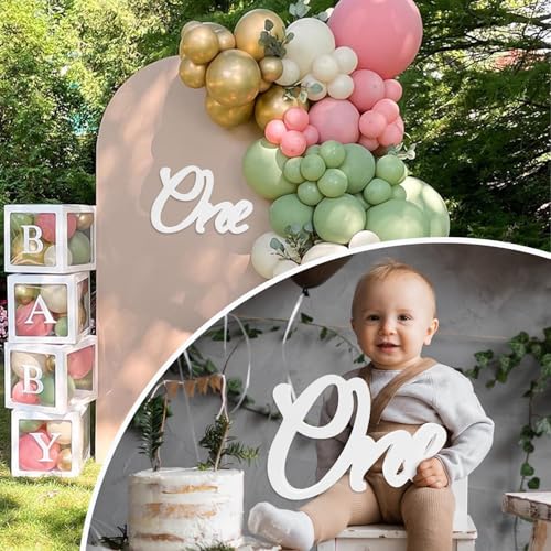 Image of 1st Year Birthday One Sign Wooden Table Centerpiece for First Birthday DIY Party Decorations Photo Booth Prop White Letter 32 x 21 cm- Cliths