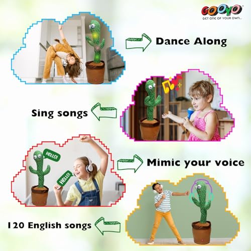 Image of Gooyo GY-7791 Dancing Cactus Toy | Singing, Recording & Flash Light Effect Cactus Toy for Kids /Babies /Toddlers | Green Color, Power Source: Lithium-Ion Rechargeable Battery (Included)
