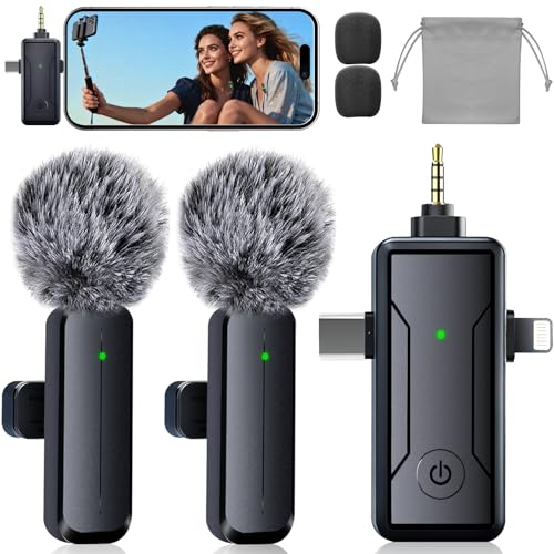 Wireless Mini Lavalier Microphone for iPhone - 3 in 1 Bluetooth Microphone with Noise Reduction, Plug & Play Lapel Mic for iPad Android, Clip Mic for Video Recording Vlog YouTube TikTok Podcast(Black)