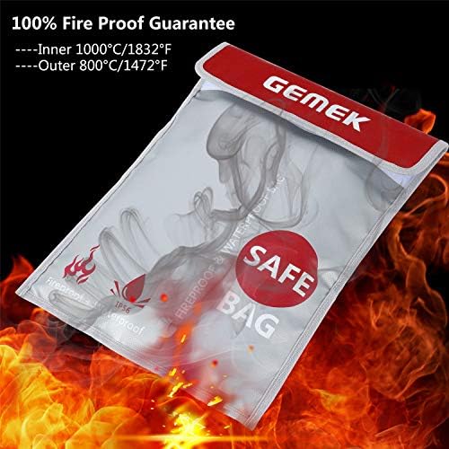 GEMEK Fireproof Document Bag 38 x 28cm & 23 x 18cm Set, Silicone Coated Fiberglass Money Bag Pouch Document Holder for File Cash Jewelry Passport Valuables (Silver)