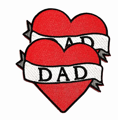 Heart Love Dad Patches Embroidered Appliques Symbol Badge Clothes Jeans T-Shirt Hat Backpacks for Men Women Boys Girls (2 PCS)