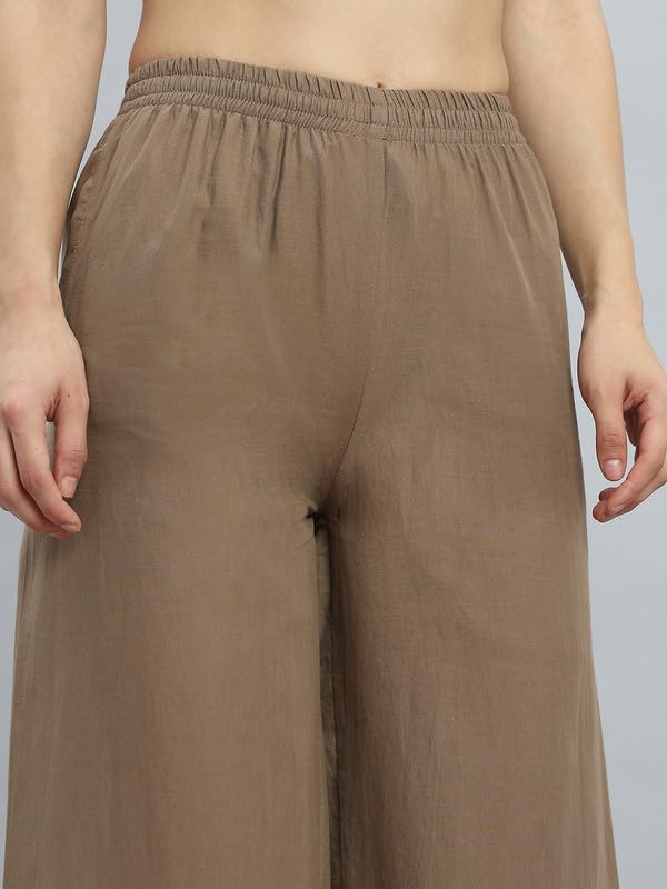 Image of GO COLORS Women Cotton Hakoba Wide Pant Ankle Length, Floral Embroidery, Relaxed Fit, Mid-Rise with Side Pocket