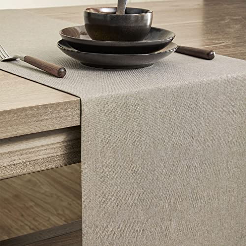 Zeemart Basic Linen Style Table Runner, 14 X 108 Inch Stone Chambray, Rustic Farmhouse Neutral Table Runners 108 Inches Long, Everyday Polyester Table Runner - Machine Washable & Easy Care #TOP3