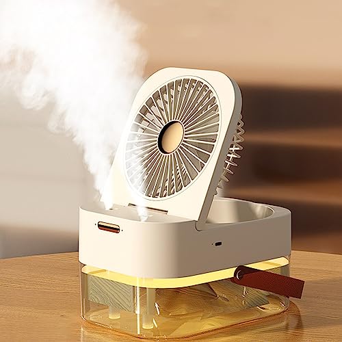 Ventilador Humidificador 2L, Portátil Ventilador Silencioso, Ventilador USB con Batería Recargable, Ventilador de Mesa con Luz Nocturna, Ángulo Ajustable, 3 Velocidades y 3 Modos de Niebla, Oficina