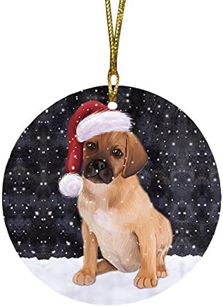 Christmas Express Delivery Red Truck Running Puggle Dogs Round Flat Ornament - Pet Decorative Hanging Ornaments for Christmas X-mas Tree Decorations - 2.75" Round Christmas Ornament