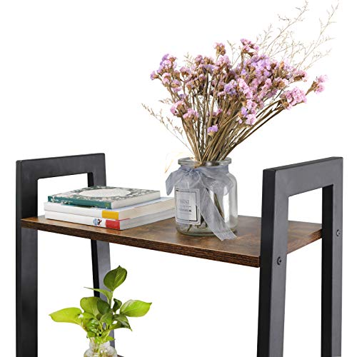 SUPER DEAL Ladder Shelf 4-Tier Bookcase Plant Book Display Furniture Storage Rack Shelf for Lounge Room Home Office Bathroom (Rustic Brown)