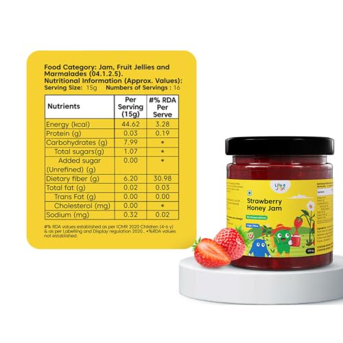 Image of Little Joys Strawberry Honey Jam 250g | 100% Pure Natural Jam with No Added Sugar, No Preservatives, No Artificial Flavors | Made with Real Strawberries & Honey | Healthy, Gut-Friendly Spread