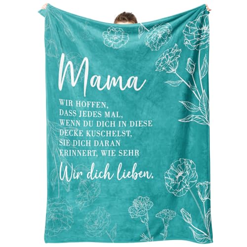 SteadStyle Muttertagsgeschenk für Mama, Mama Geschenk Kuscheldecke, Geburtstagsgeschenk für Mutter von Tochter Sohn, Weich Decke für Mutter, 150 x 130 cm Türkis