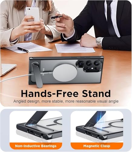 Image of DIZORO Magnetic Cover Compatible for Samsung S24 Ultra 5g Case with Adjustable Metal Kickstand, Compatible with Mag-Safe Translucent Matte Shockproof Protective Phone Case, Black