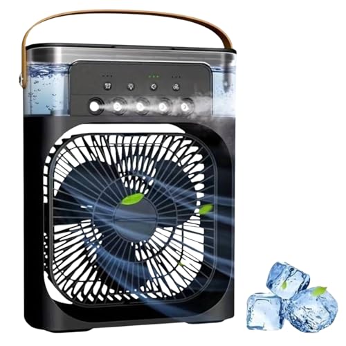 Image of VoiDrop Mini Cooler for Room Cooling Portable Air Conditioner for Home Office | 7 LED Colors, 3 Wind Speeds, 3 Spray Modes, Timer (1 /2 /3H) (Black)