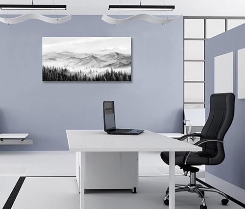 Miniatura 3 de Arte de pared de bosque brumoso para sala de estar, árbol, pintura de paisaje, montaña brumosa, paisaje, naturaleza, paisaje, impresión en lienzo,