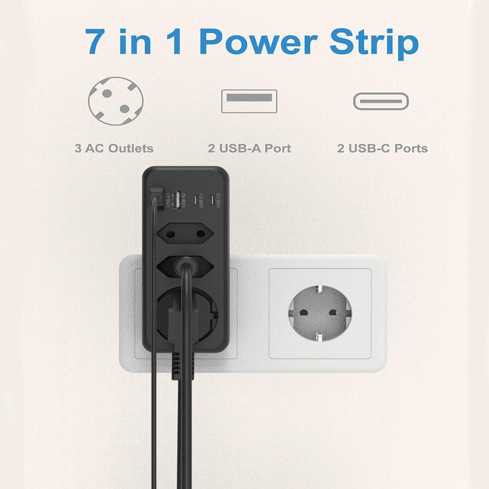 Multipresa Standard Europea, Multiforo, Presa Di Ricarica Usb Per Cellulare, Prolunga Con Protezione Da Sovratensioni Certificata Ce (5,4 X 4 X 16,8 Cm)