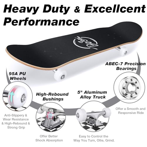 BELEEV Skateboard 31x8 Zoll Komplette Cruiser Skateboard für Kinder Jugendliche Erwachsene, 7-Lagiger Kanadischer Ahorn Double Kick Deck Concave mit All-in-one Skate T-Tool für Anfänger