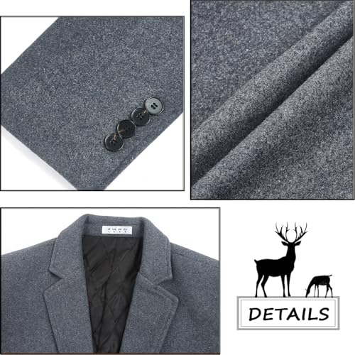 Image of ELETOP Men's Wool Trench Coat Winter Business Long Overcoat | Quilted Lined Warm Pea Coat, Business Casual, Notch Collar, Wool Blend