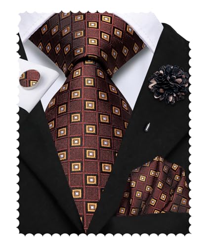 Image of Hi-Tie Mens Paisley Floral Striped Ties Set Silk Necktie and Lapel Pin for Men Pocket Square Cufflinks Set Business Wedding