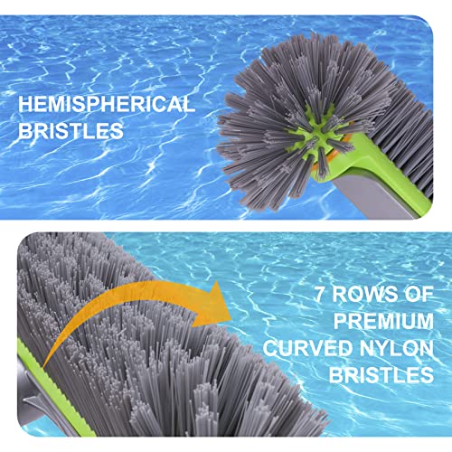 Heavy Duty Round Pool Brush For Wall & Tile With Reinforced Aluminium Back, Premium Strong Bristle Brush,Grey #TOP1