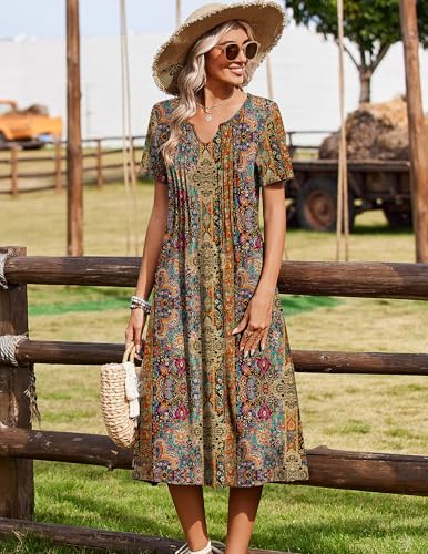 Zeagoo Summer Dresses for Women 2026 Casual Short Sleeve Aline Midi Dress with Pocket Flowy Pleated Tshirt Beach Sundress - Image 6