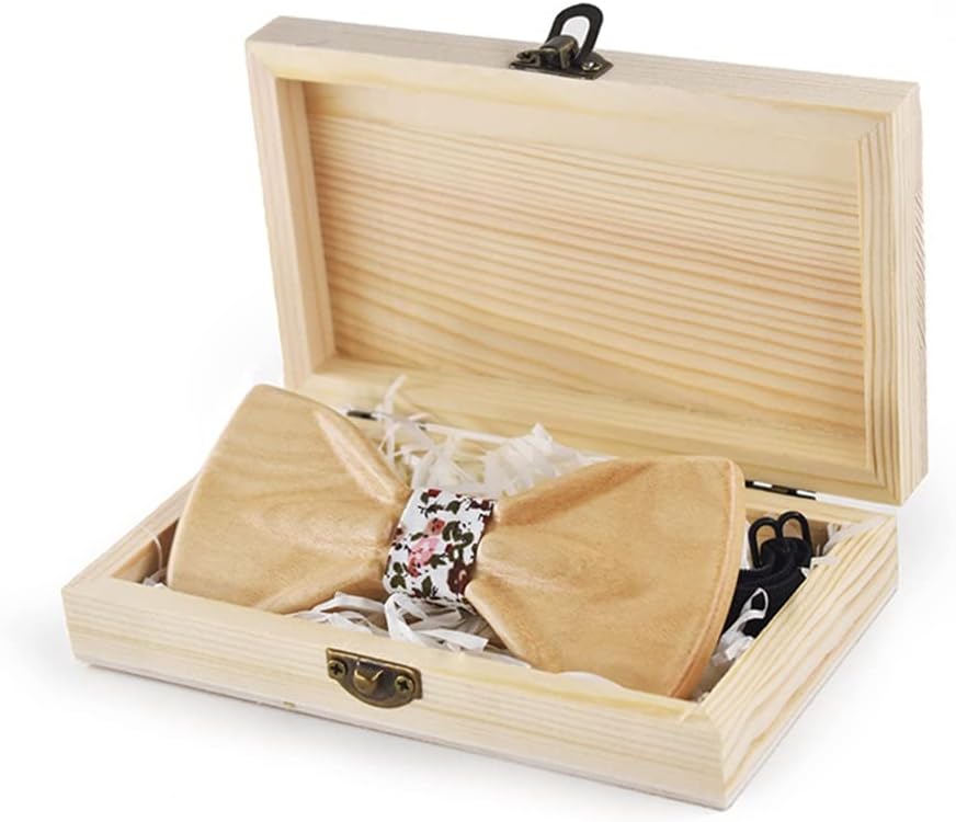 Men's Bow Tie Women's Wood 3D Handmade Brooch Set